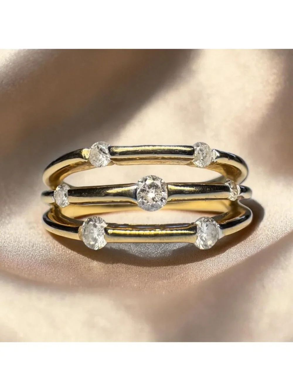 Natural Diamond Ring - 10K Gold -Size 5 - 1/3CT Scattered Split Shank Ring -3.3g